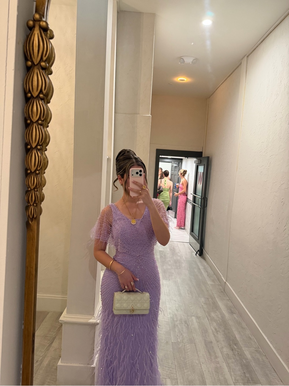Elegant Lilac Feathered Evening Dress - Women
